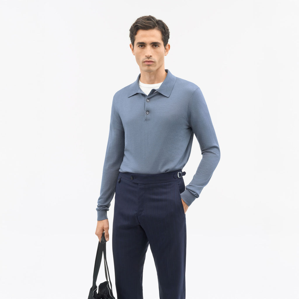 Eross Merino Wool RWS Polo Sweater - Light Blue