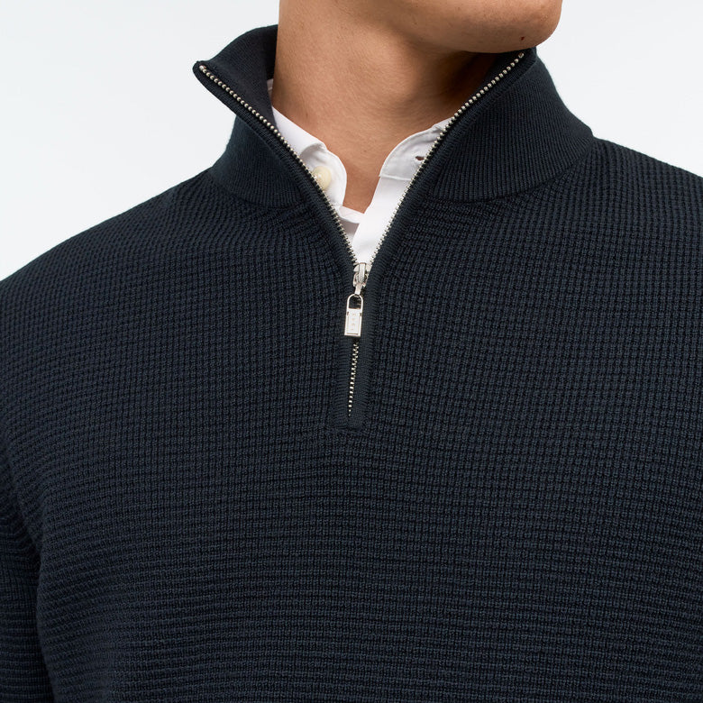 Travis RWS Waffle- Stitch Half-Zip Sweater - Dark Blue