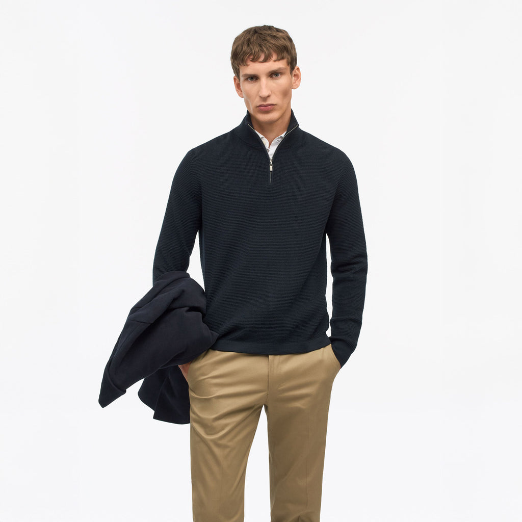 Travis RWS Waffle- Stitch Half-Zip Sweater - Dark Blue