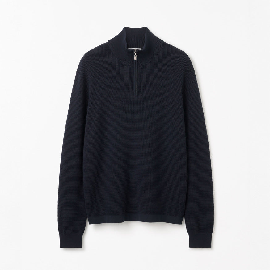 Travis RWS Waffle- Stitch Half-Zip Sweater - Dark Blue