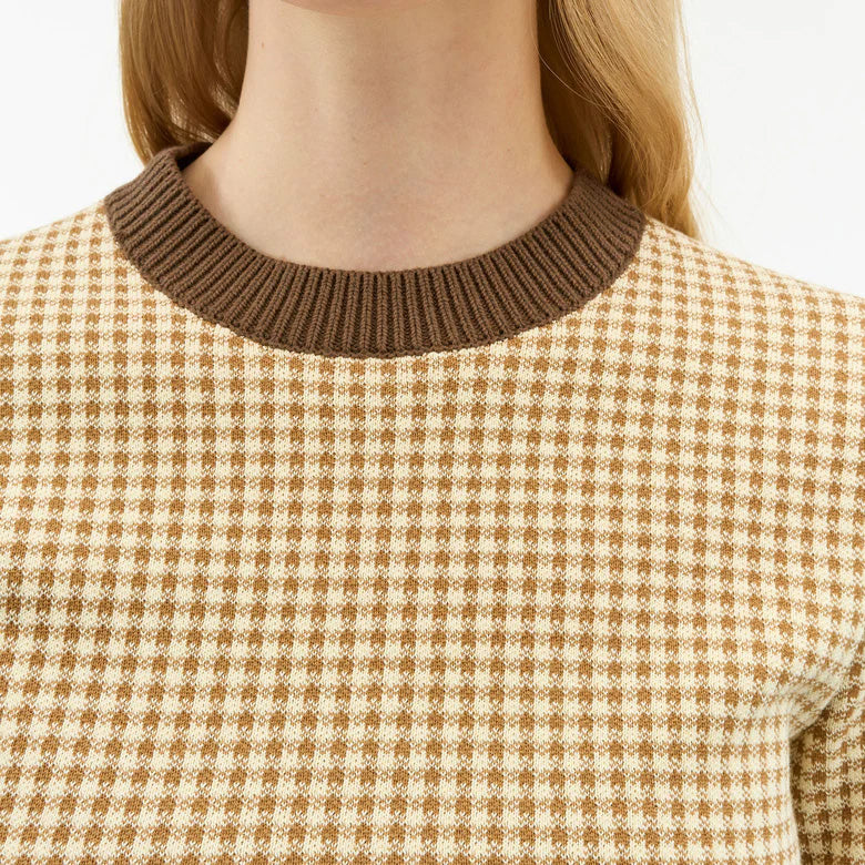 Flora Crew Neck Rib-Knit Shirt - Brown