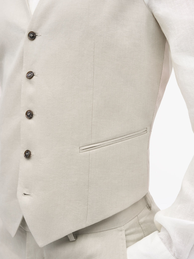 Winston Slim-Fit Linen Waistcoat - Cream Sand
