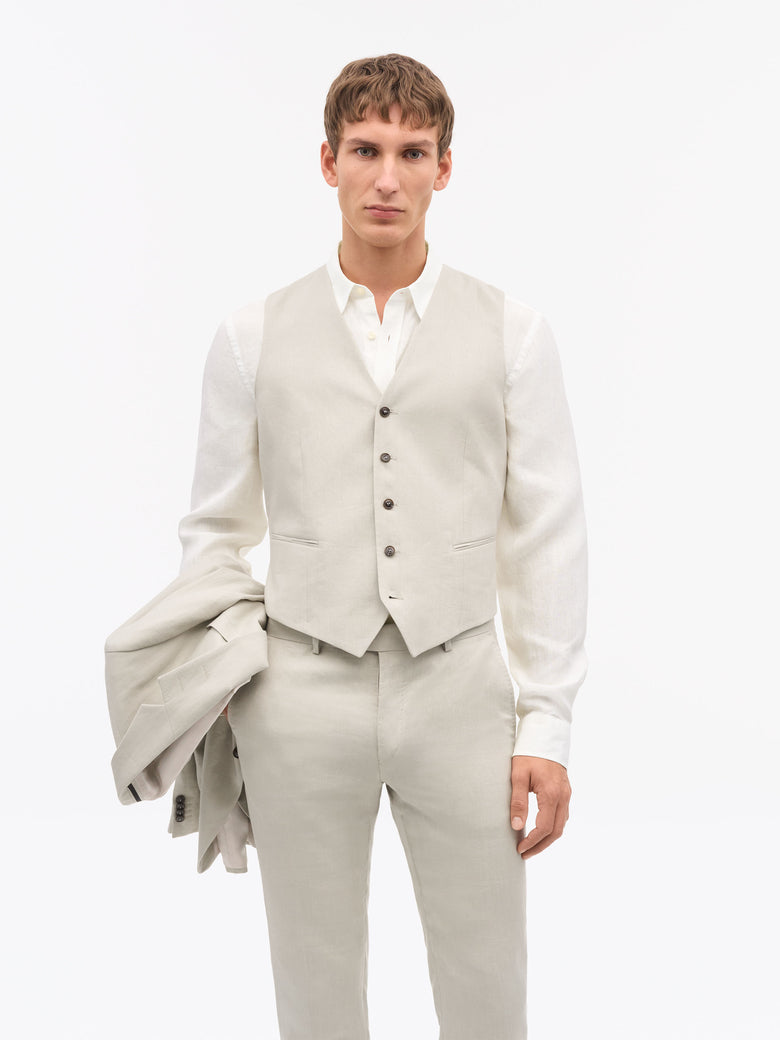Winston Slim-Fit Linen Waistcoat - Cream Sand