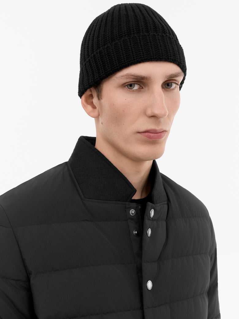 Alton Ribbed Wool Beanie -  Black