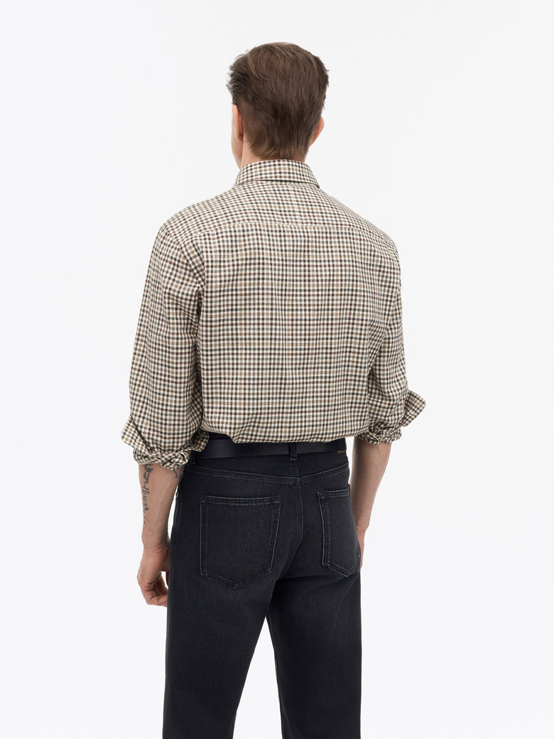Bjorn Cotton Check Shirt -  Checkered Brown