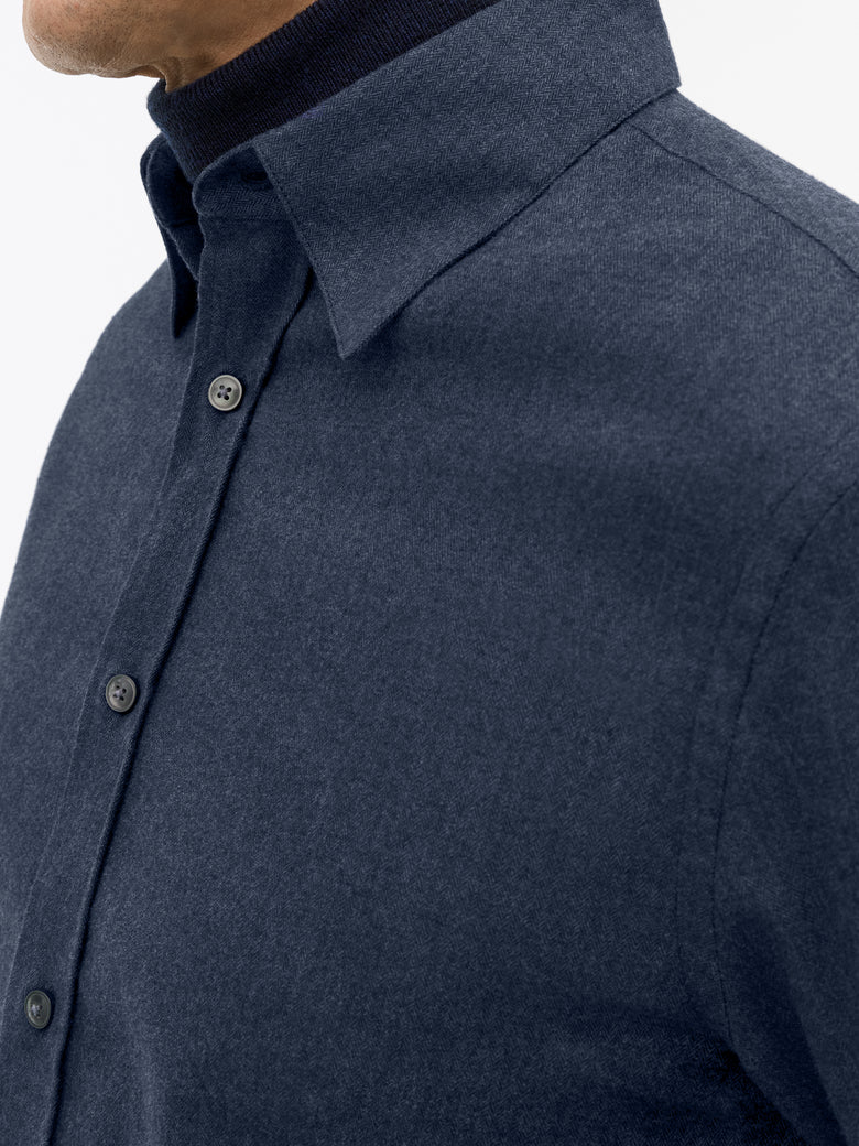 Bjorn Brushed Herringbone Shirt - Blue