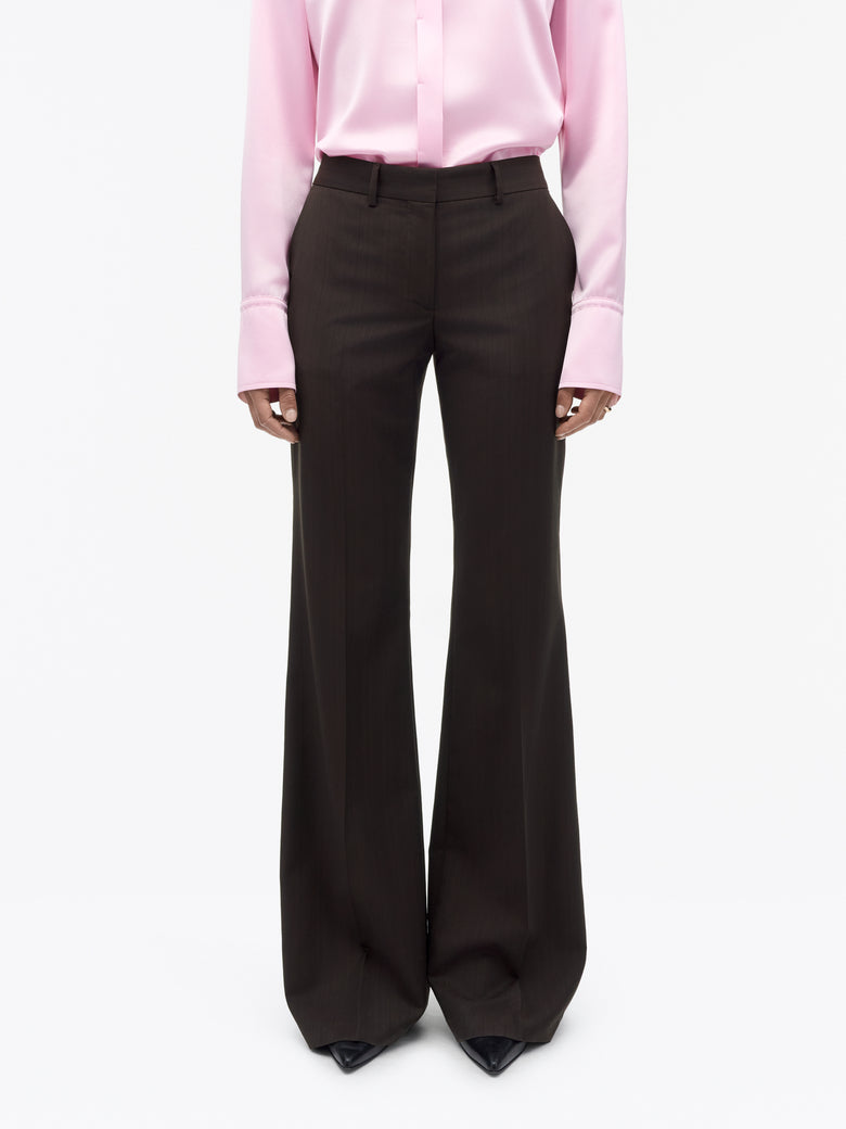 Junie Wool Pinstripe Trousers - Dark Purple