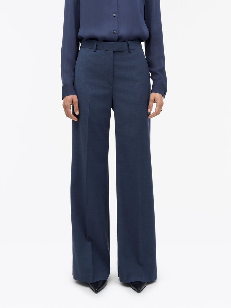 Pantalon évasé en laine Irit - Bleu