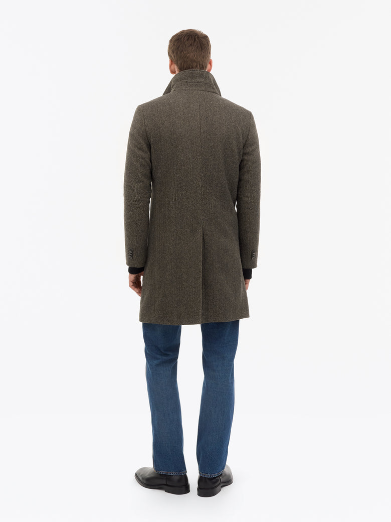 Aleric Herringbone Wool Coat - Warm Brown