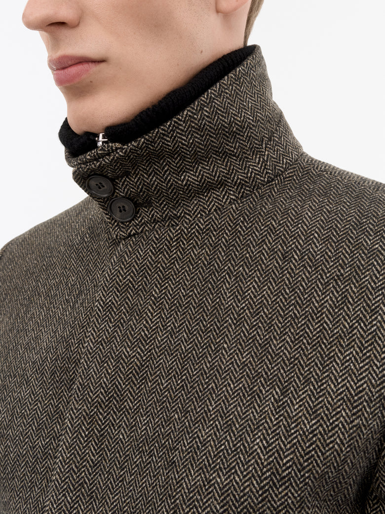 Aleric Herringbone Wool Coat - Warm Brown