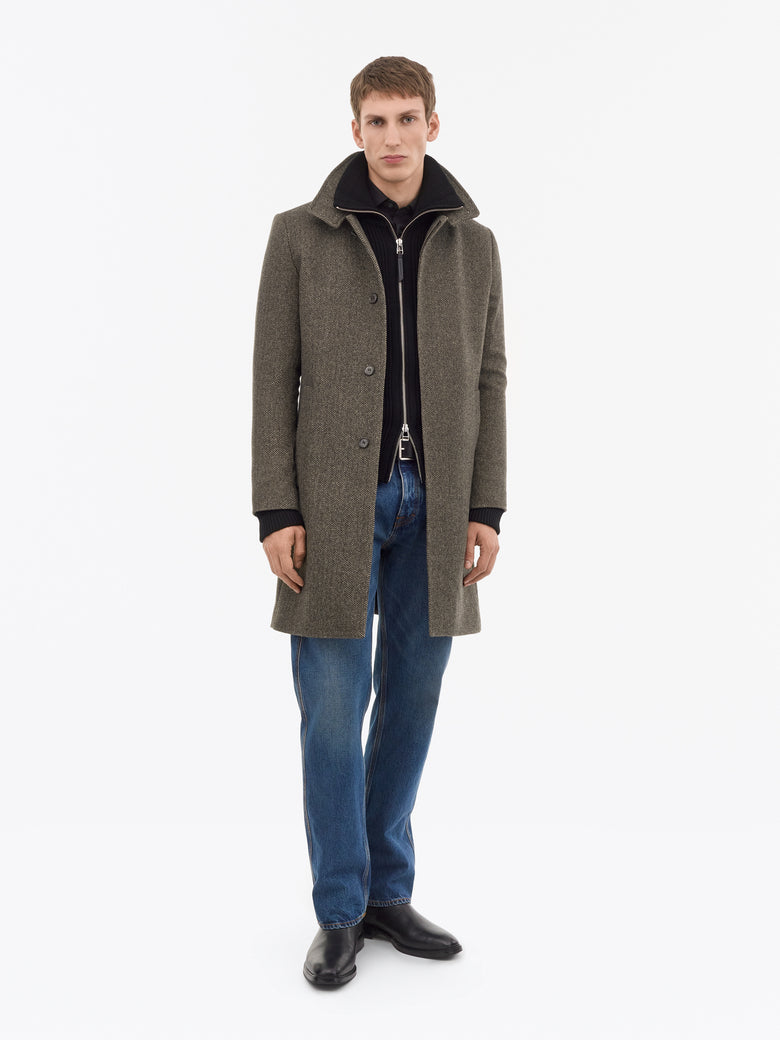 Aleric Herringbone Wool Coat - Warm Brown