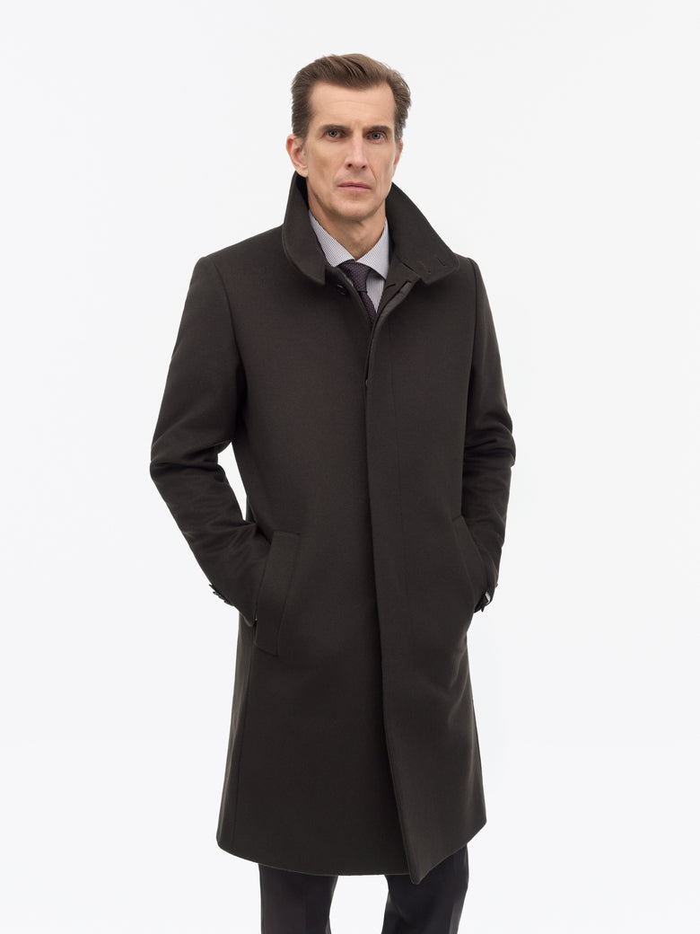 Aleric Funnelneck Wool Coat - Dark Brown