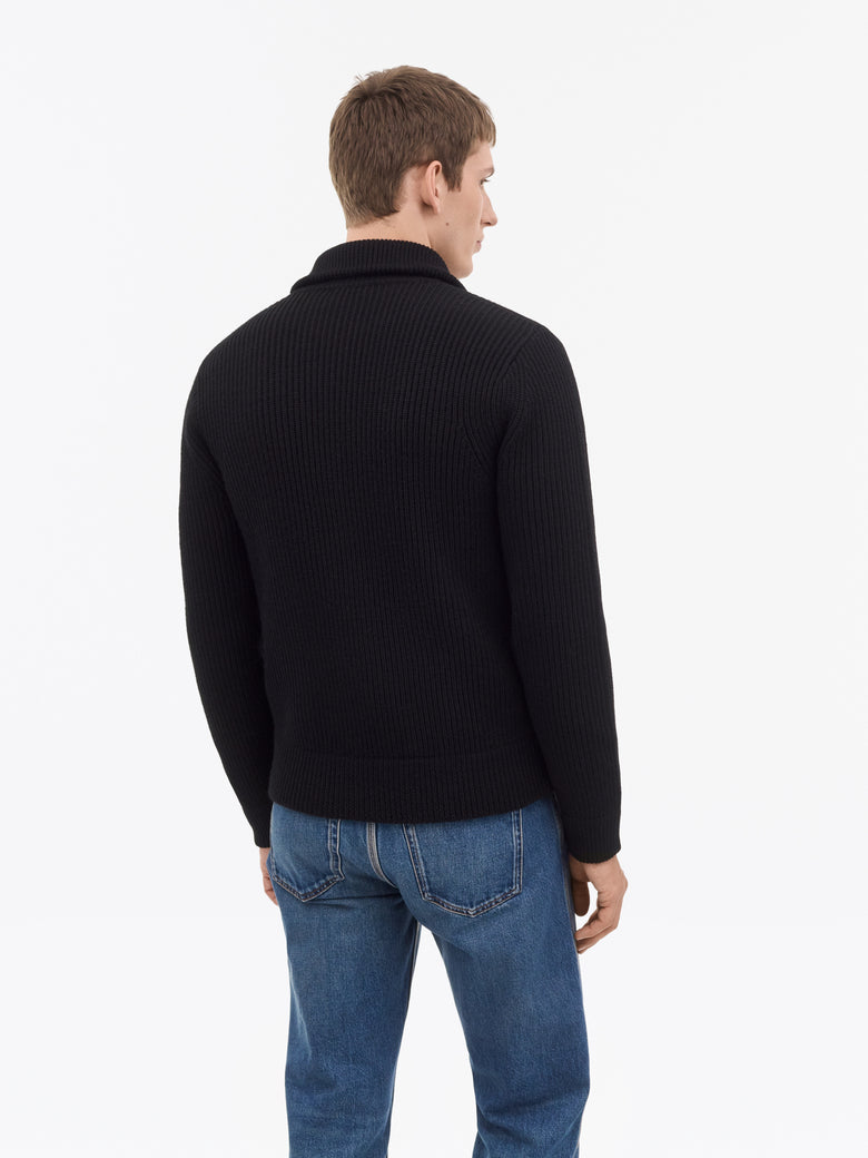Niall Zip-Up Wool Cardigan - Black
