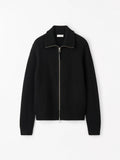 Niall Zip-Up Wool Cardigan - Black