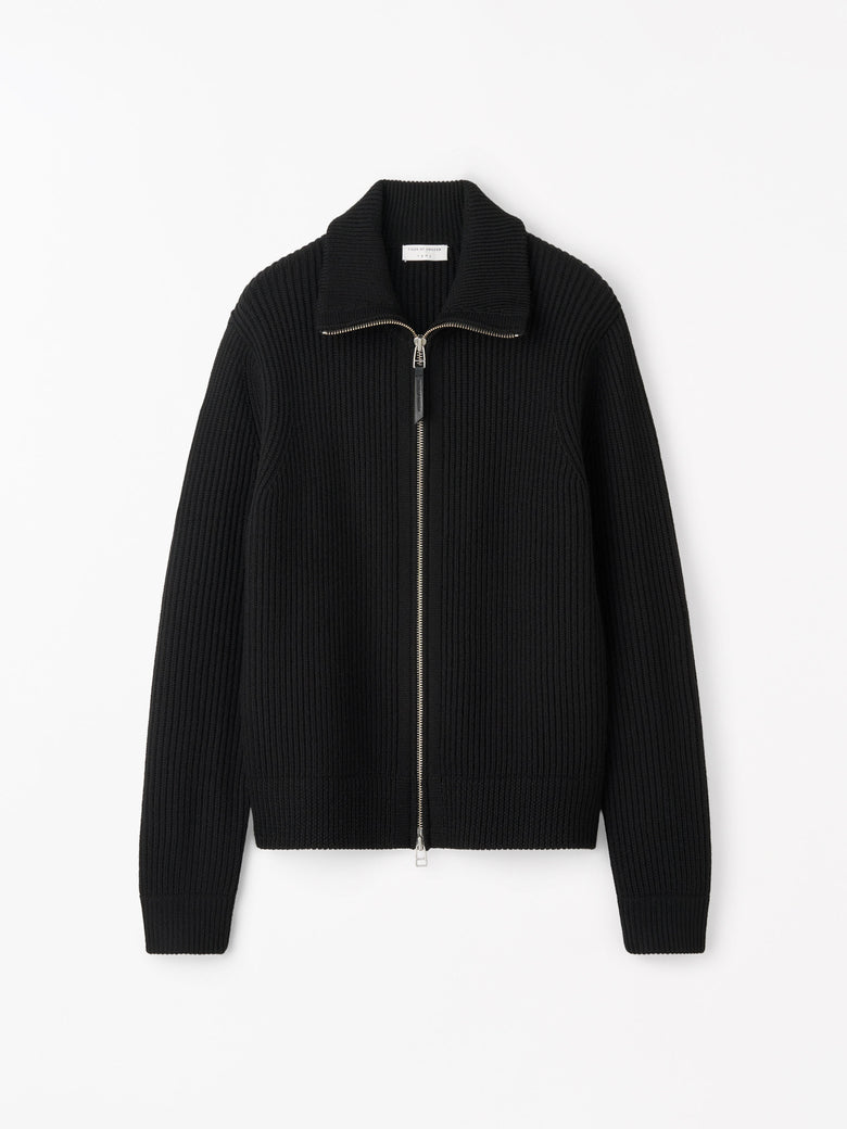 Niall Zip-Up Wool Cardigan - Black