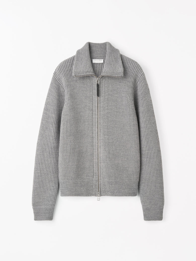 Niall Zip-Up Wool Cardigan - Grey