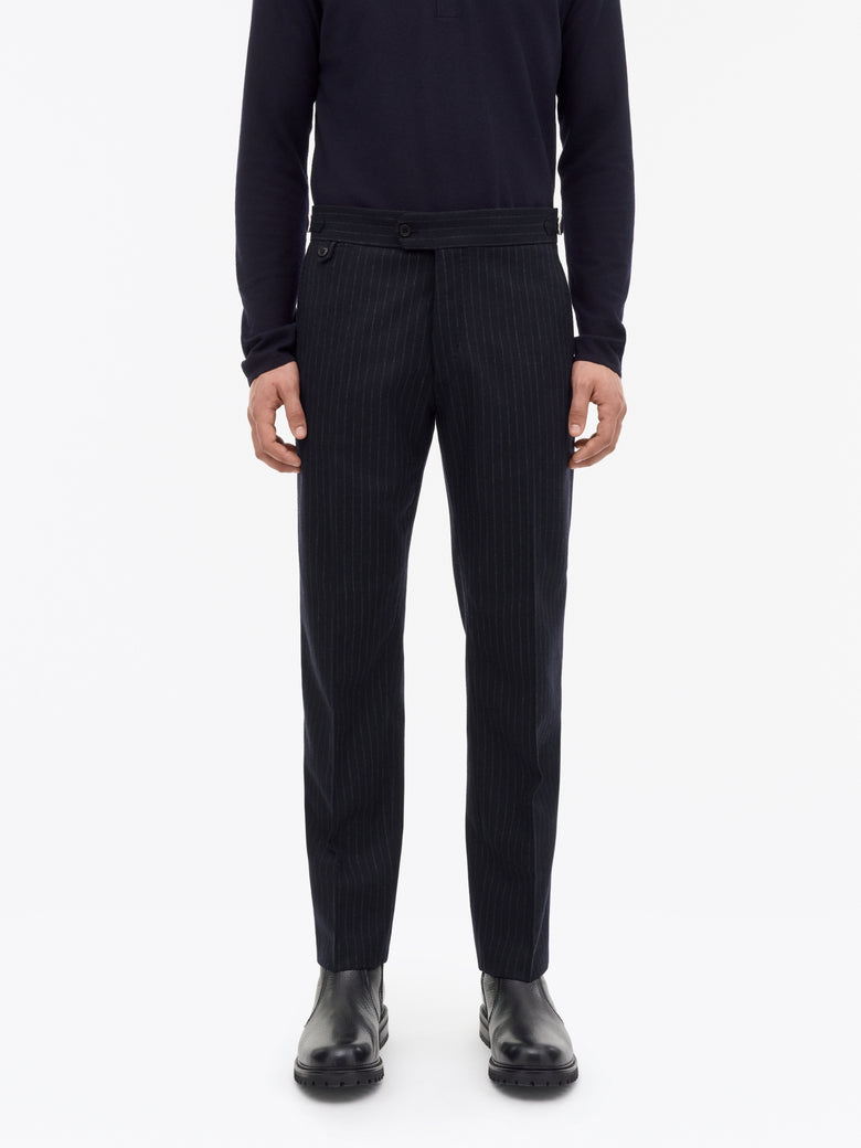 Tense A Pinstripe Wool Trousers - Blue