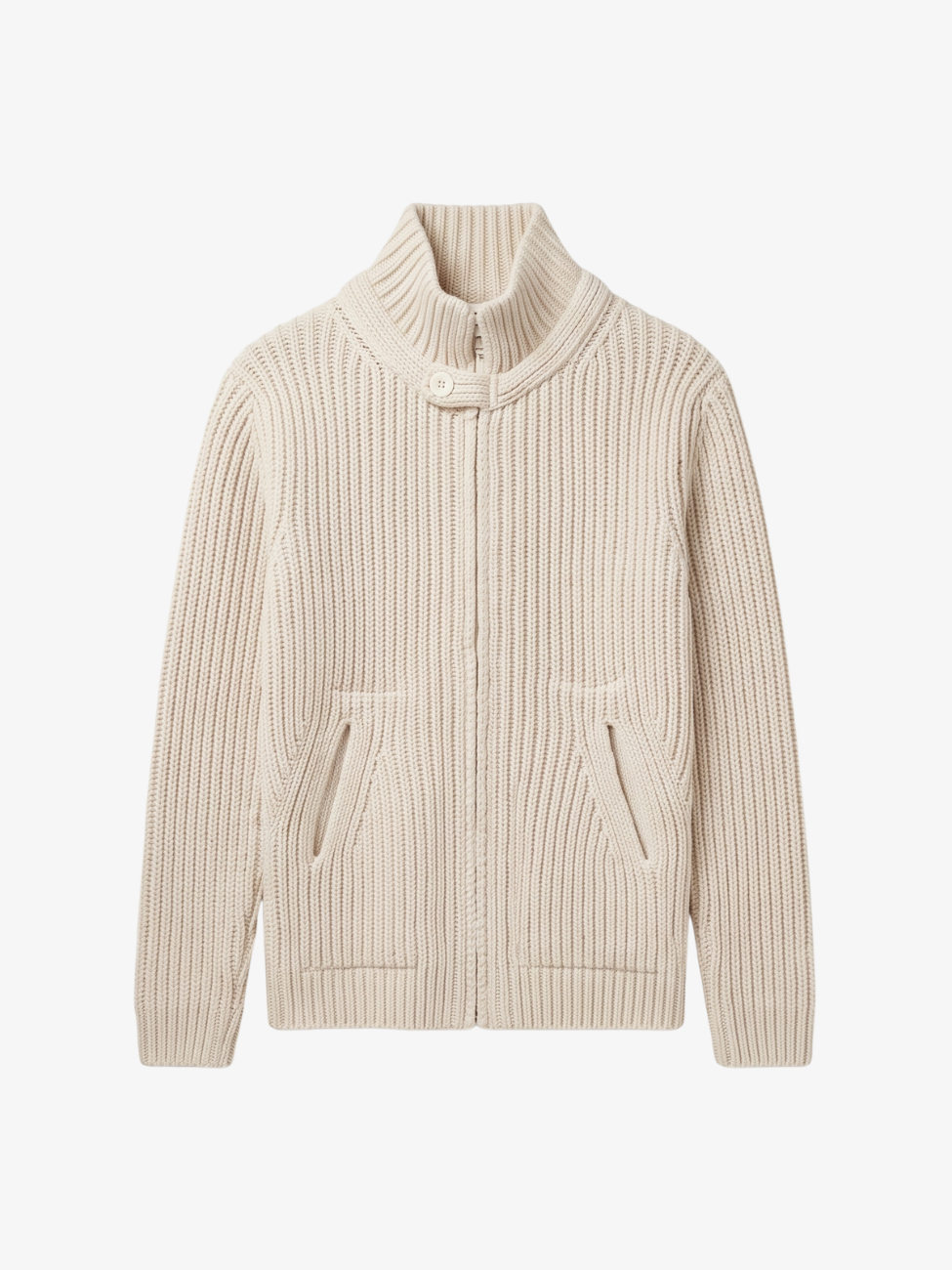 Merino Blend Zip-up Knit Cardigan - Cream