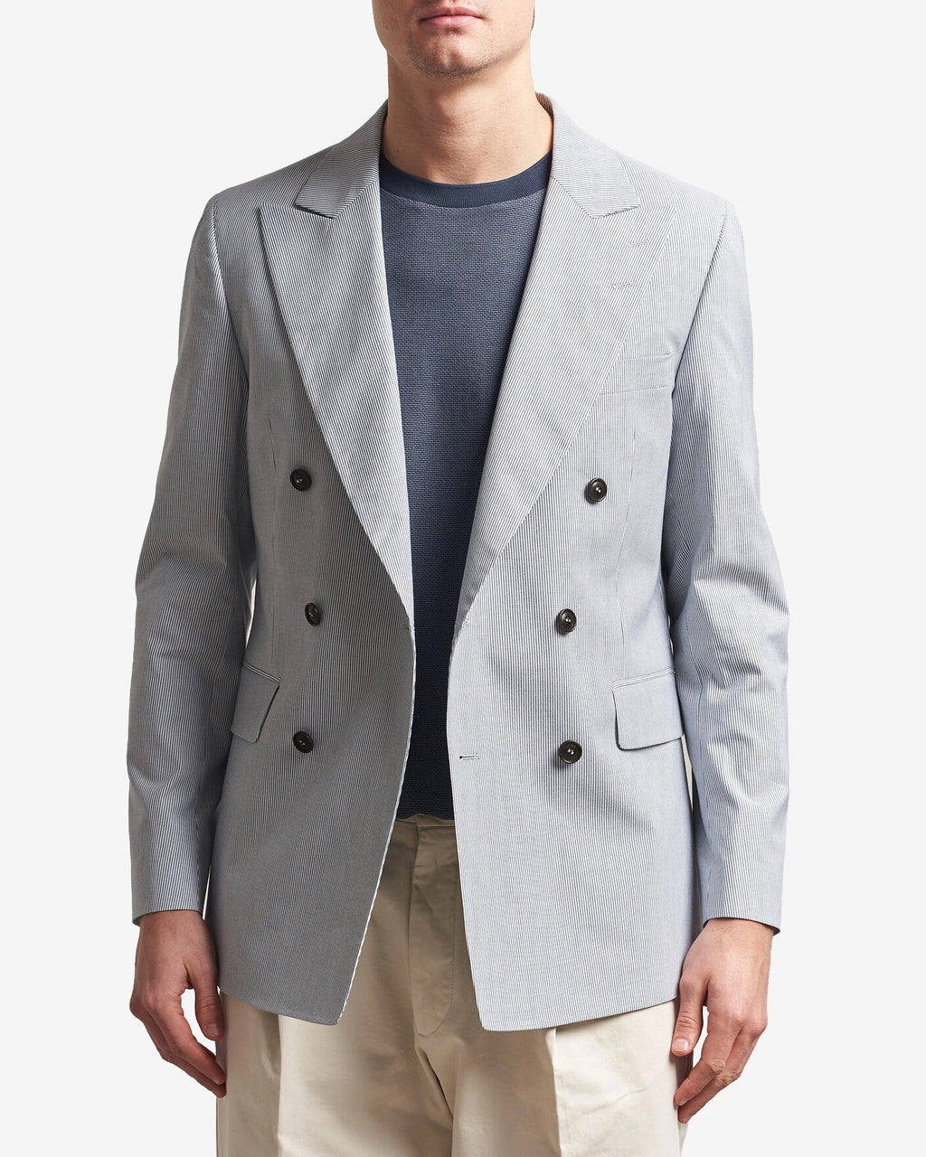 Blazer croisé en coton léger - Bleu orage