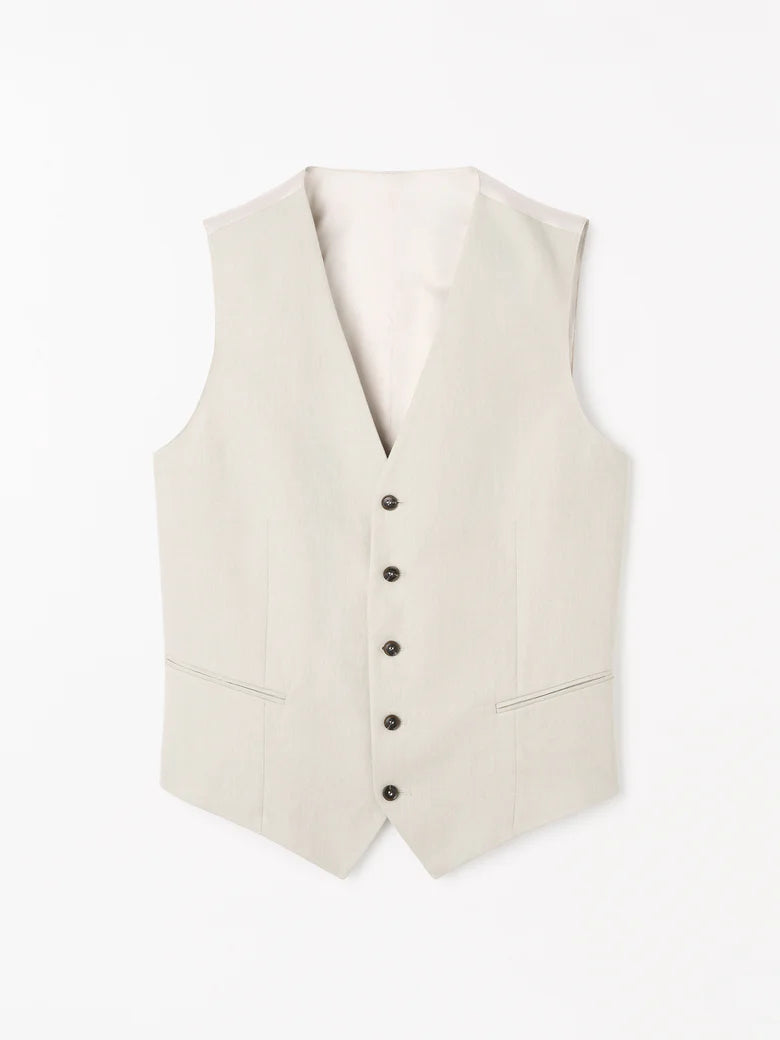 Winston Slim-Fit Linen Waistcoat - Cream Sand